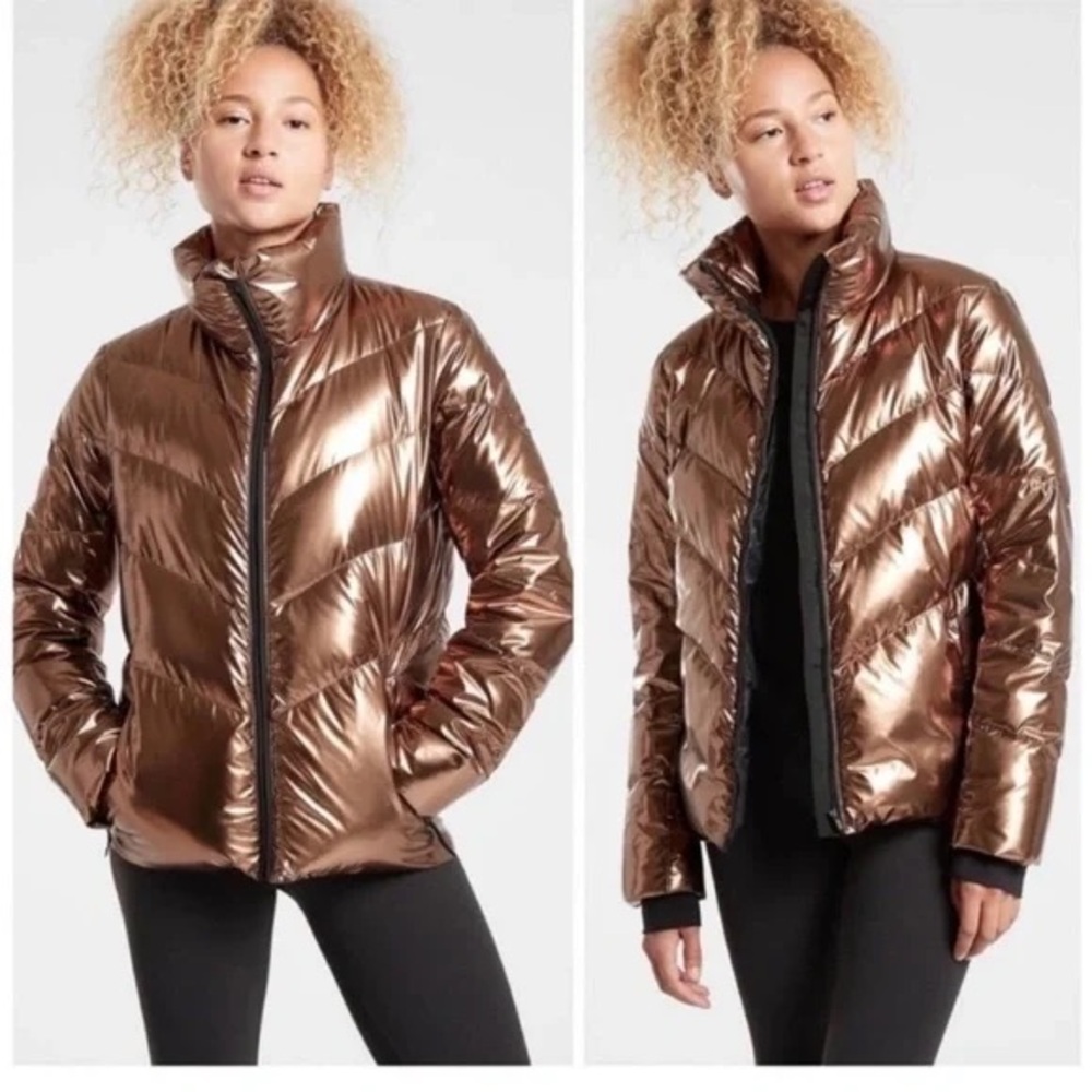 Athleta Metallic Bronze Puffer Jacket